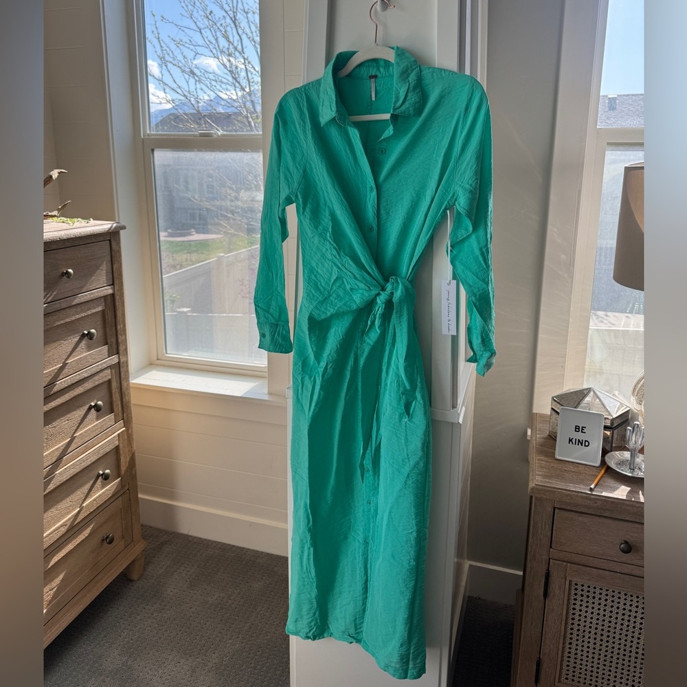 Young Fabulous & Broke Mint Green Linen Blend Midi Shirt Dress NWT